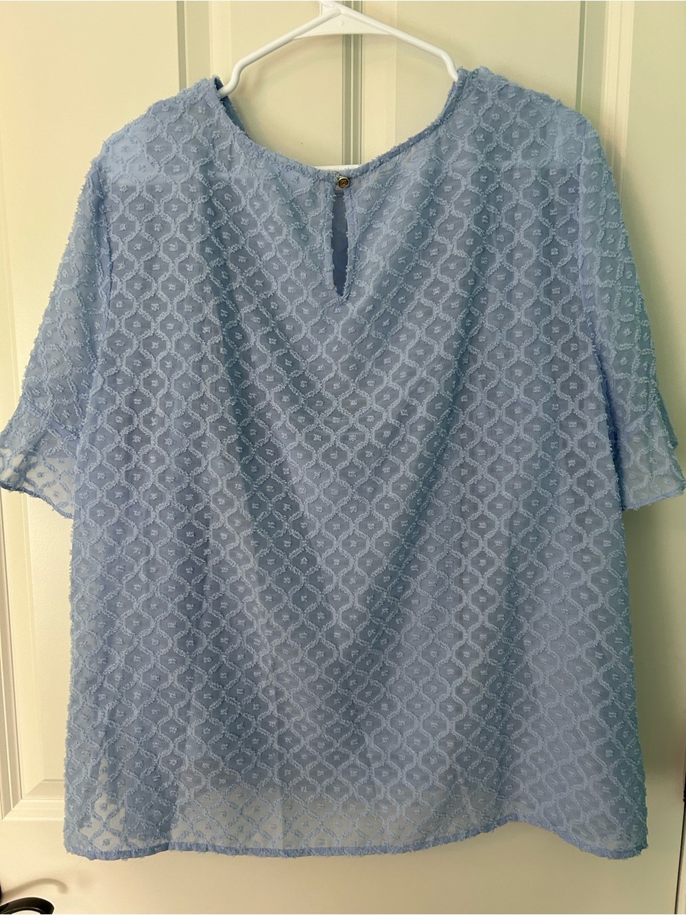 Liz Claiborne Light Blue Textured Flutter-Sleeve Blouse - Picture 2 of 8